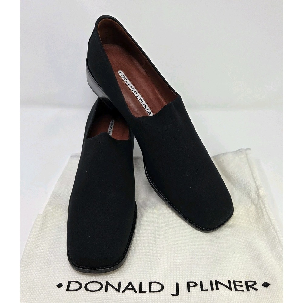 NEW Donald J. Pliner Womens Size 8.5 N Black Silk Stretch Fabric Square Toe Box